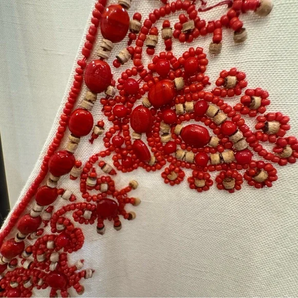 Graham Kandiah XS Linen Blend Beaded Coverup Tunic Dress - Picture 2 of 6